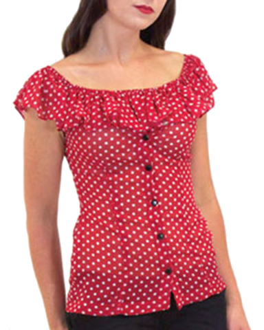 The GUAPA Off The Shoulder Blouse - RED/WHITE POLKA DOT (ONLY SM & 2XL AVAILABLE)