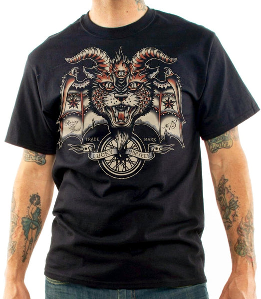 EVIL WHEEL Mens Short Sleeve Tee Shirt By Lucky 13 Black – Grease, Gas ...