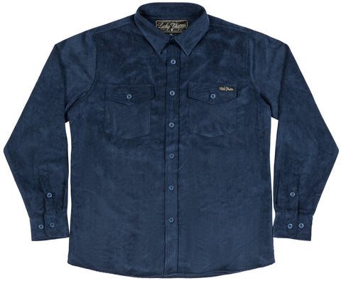 The JUNIOR Sueded Corduroy Button Up Shirt - NAVY **NEW**