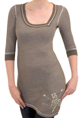 The WILD HORSES Deconstructed 3/4 Sleeve Asymmetrical Thermal Top - TAUPE