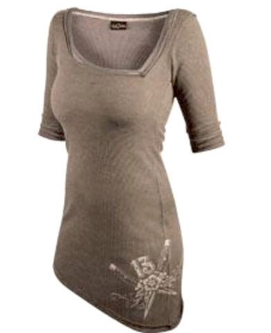 The WILD HORSES Deconstructed 3/4 Sleeve Asymmetrical Thermal Top - TAUPE