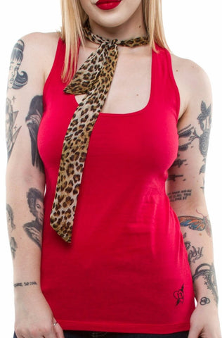 The DAME Leopard Scarf Tank Top - RED